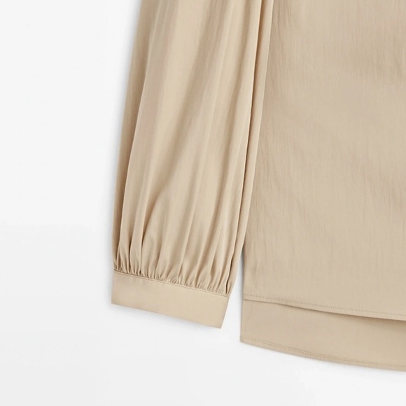 NWT. Massimo Dutti Beige Gathered Mandarin Collar Shirt. Size XS. - Picture 6 of 11